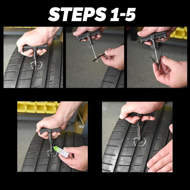 IWH Kit de réparation pneus Tyre Plug Kit, 8 pièces, pneus sans chambre